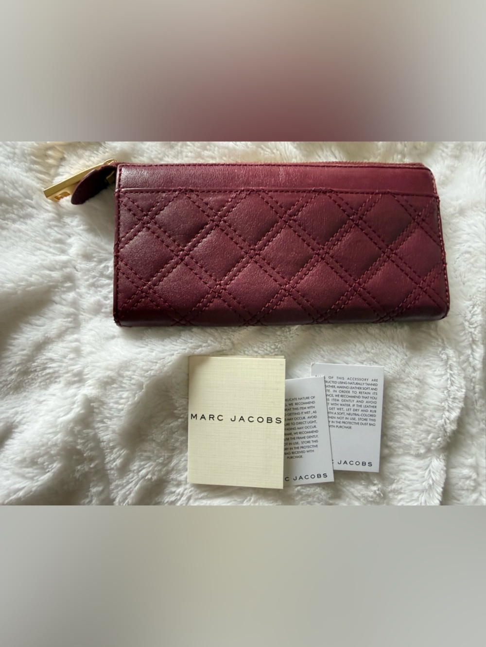 Marc Jacobs Quilted Burgundy Leather Wallet with Gold Hardware - Picture 3 of 4